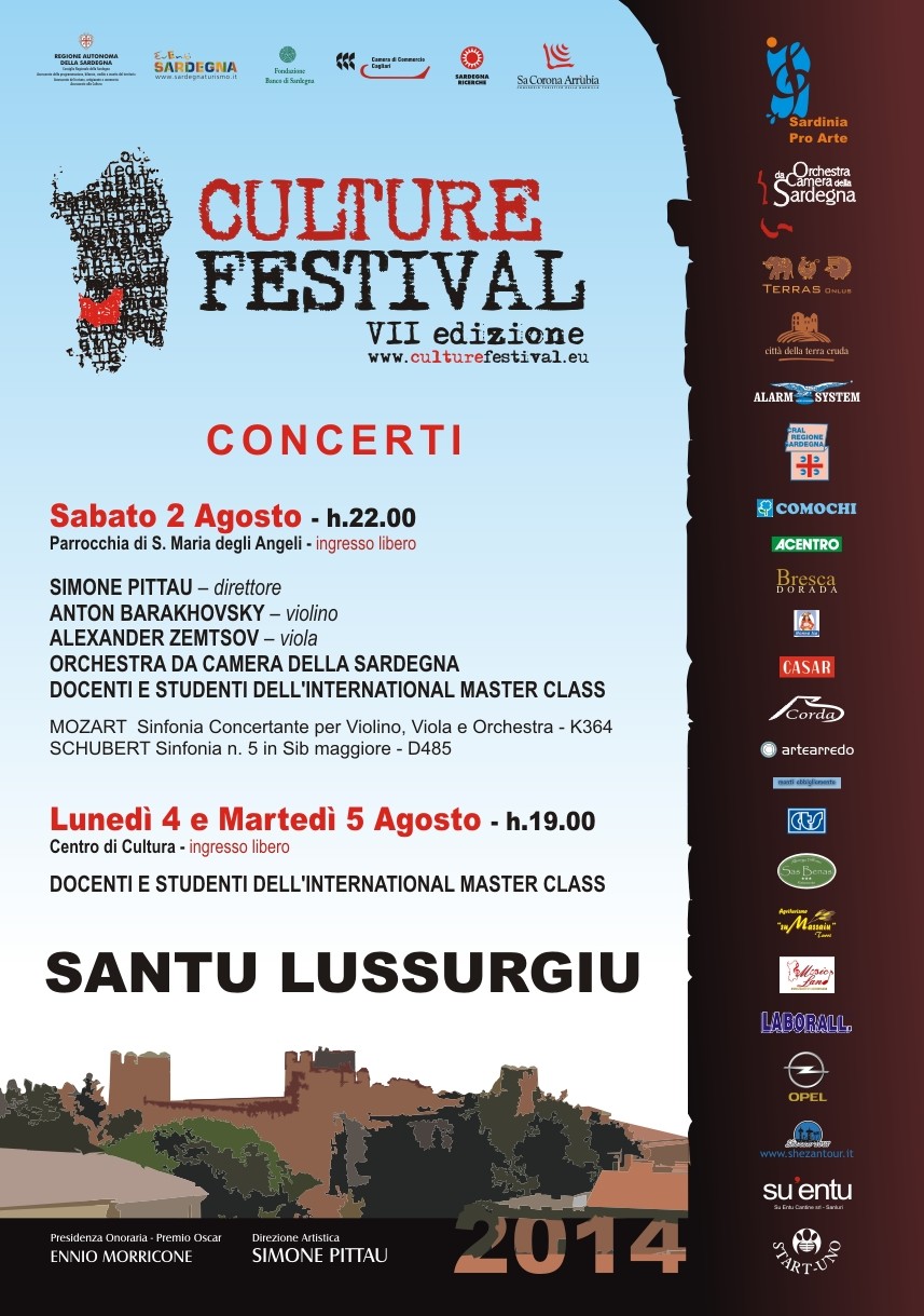 Culture Festival di Simone Pittau SANTU LUSSURGIU – 2 Agosto 2014 Parrocchia di Santa Maria degli Angeli – ore 22:00 ingresso libero