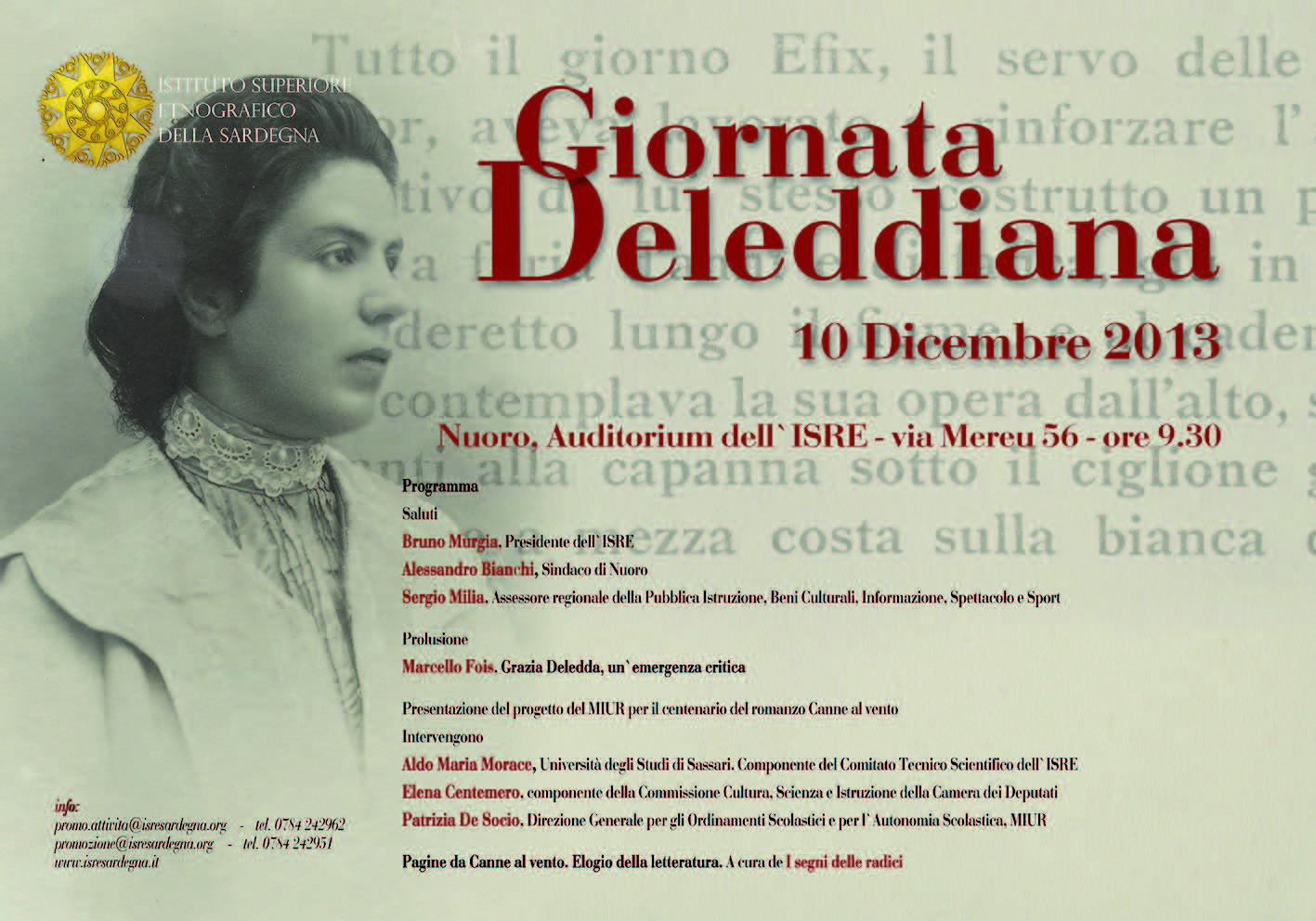 Giornata deleddiana 10 dicembre 2013 Istituto Superiore Etnografico della Sardegna Nuoro