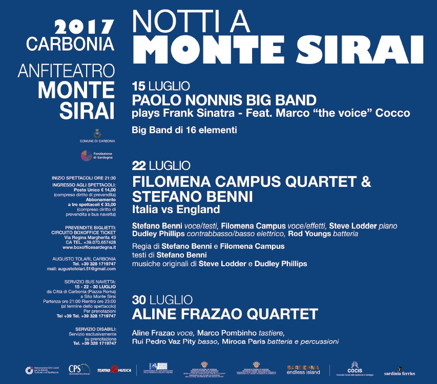 Programma Notti a Monte Sirai 2017. Prende il via il prossimo 15 luglio la rassegna Notti a Monte Sirai. A fare da sfondo all’evento, il suggestivo Anfiteatro di Monte Sirai.
